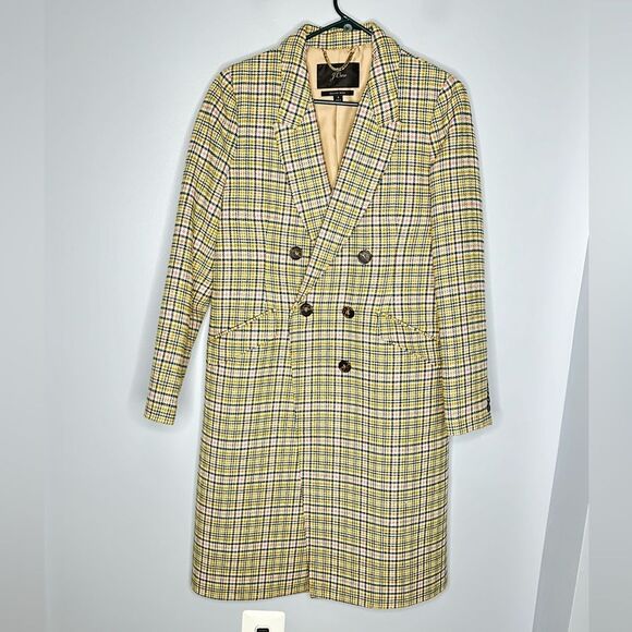J CREW LONG DOUBLE-BREASTED TOPCOAT IN PLAID WOMENS SIZE 4 CARAMEL ITALIAN WOOL - Picture 4 of 9